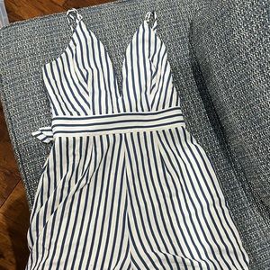 Blue and white striped romper
